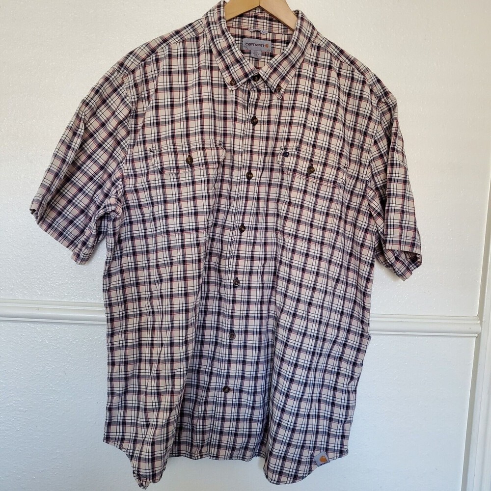 Carhartt Mens 2XL Relaxed Fit  Plaid Short Sleeve Button Down Shirt With Pockets